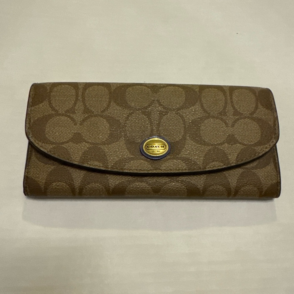Coach #49154 Khaki/Porcelain Blue Peyton Signature Envelope Wallet